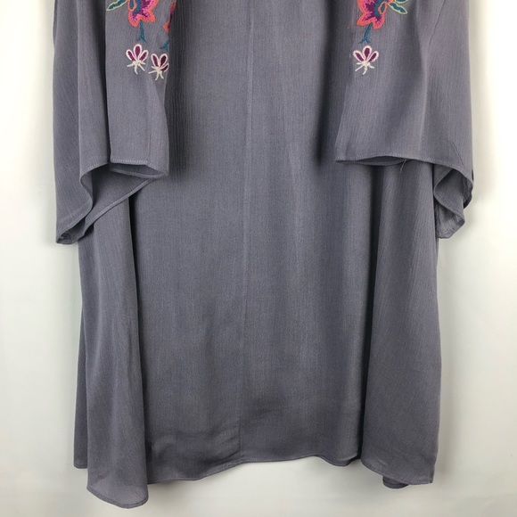 Umgee Floral Embroidered Angel Sleeve Mini Dress - Gray Size Small - Picture 7 of 9
